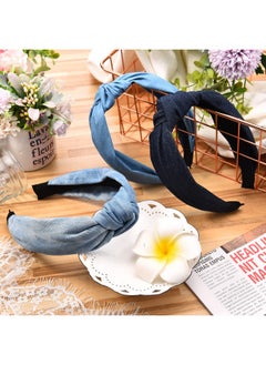 Giegxin 3 Pieces Jean Denim Headband Knot Headband For Women Hair Band Elastic Knotted Blue Headbands Hair Accessories Headwear For Women And Girls 3 Colors  - Image 5