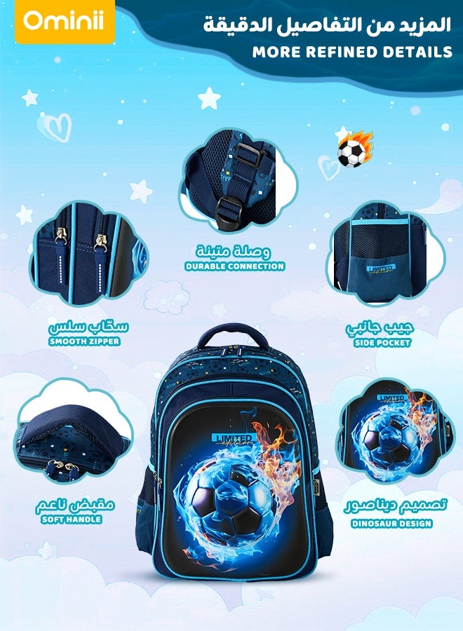 Ominii 2 PCS Kids Soccer Backpack Set â€“ Lightweight Waterproof School Bag with Matching Pencil Case, Fireball Design, for Boys Ages 6â€“12 - Image 2