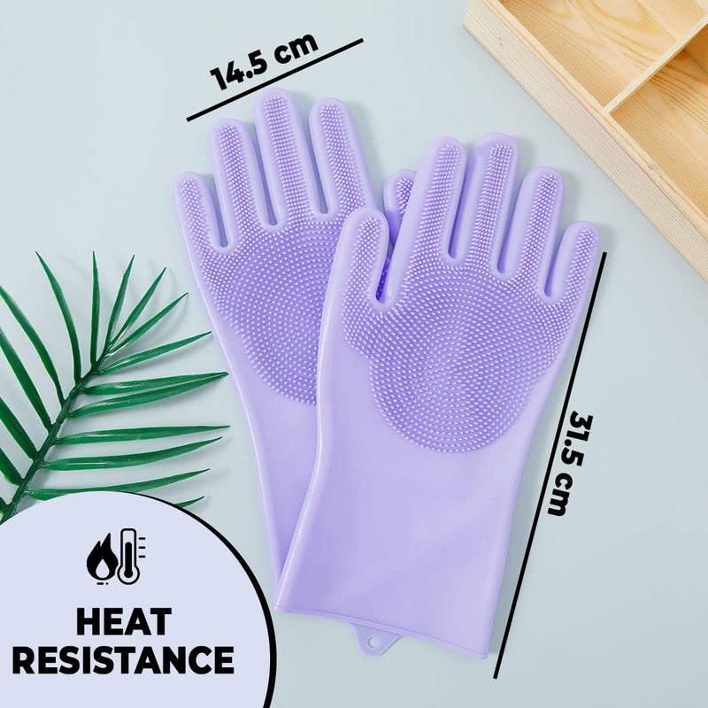 Kuber Industries Kuber Industries Multi-Purpose Silicon Gloves For Kitchen Cleaning, Pet Grooming & Gardening|Reusable Gardening Gloves|Heat Resistant For Better Protection|Purple - Image 2