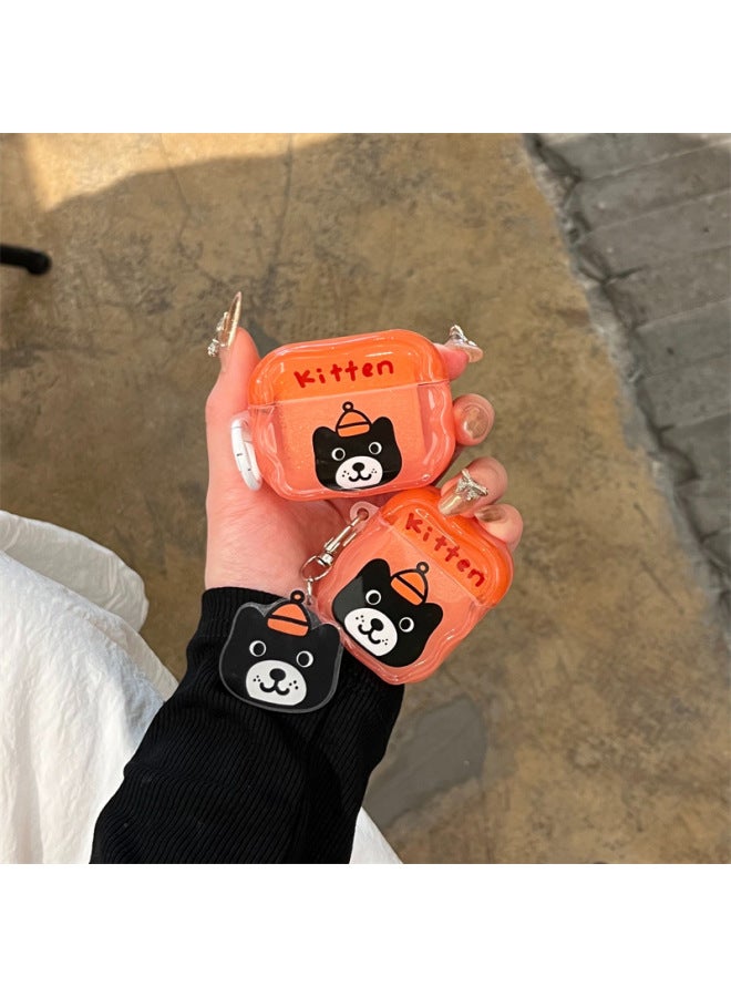 Loquat Ins Style Cartoon Cute Animal Airpods4/3 Headphone Protective Case 2pro Second And Third Generation Women-Color:Translucent Powder-westigao Headphone Cover Case + Pendant-Applicable Models:For Apple - Image 3