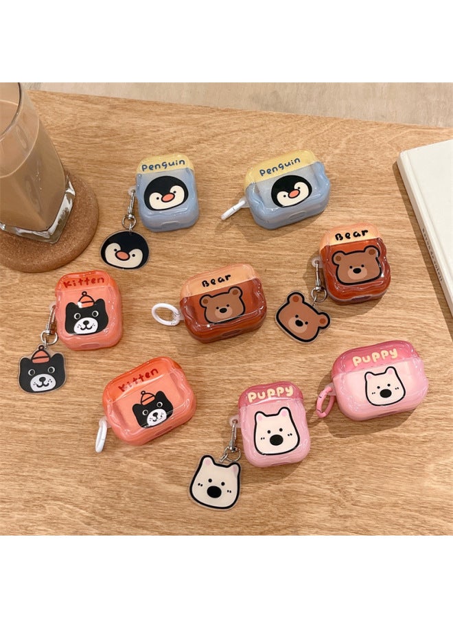 Loquat Ins Style Cartoon Cute Animal Airpods4/3 Headphone Protective Case 2pro Second And Third Generation Women-Color:Translucent Powder-westigao Headphone Cover Case + Pendant-Applicable Models:For Apple - Image 2