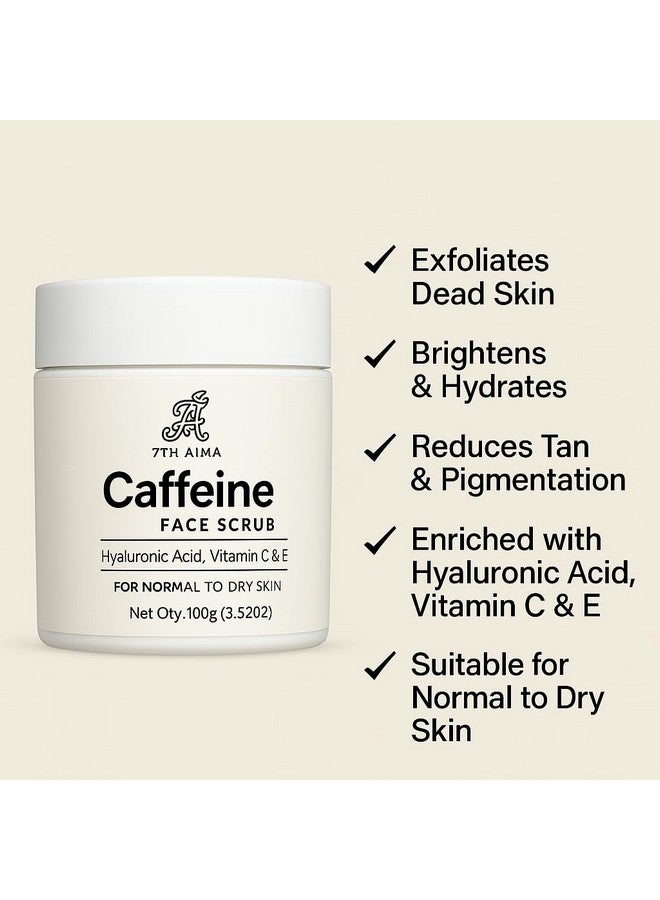 7TH AJMA مقشر الوجه بالكافيين 7TH AJMA لبشرة متألقة - مع فيتامين C و E وحمض الهيالورونيك - مقشر مضاد للتان، م brighten ومرطب للبشرة العادية إلى الجافة - 100 جرام - Image 2