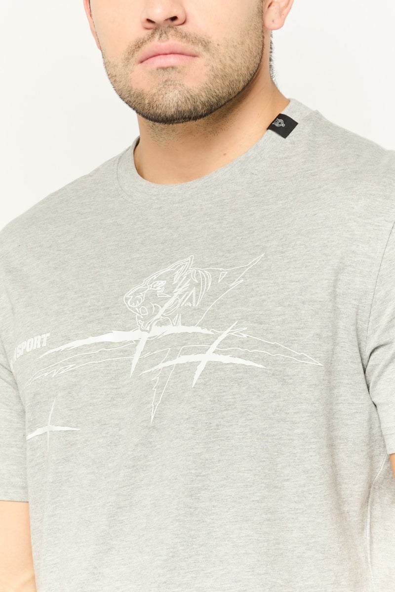 PHILIPP PLEIN Plein Sport Men Sportswear Fit Short Sleeves Outdoor T-Shirt, Grey - Image 3