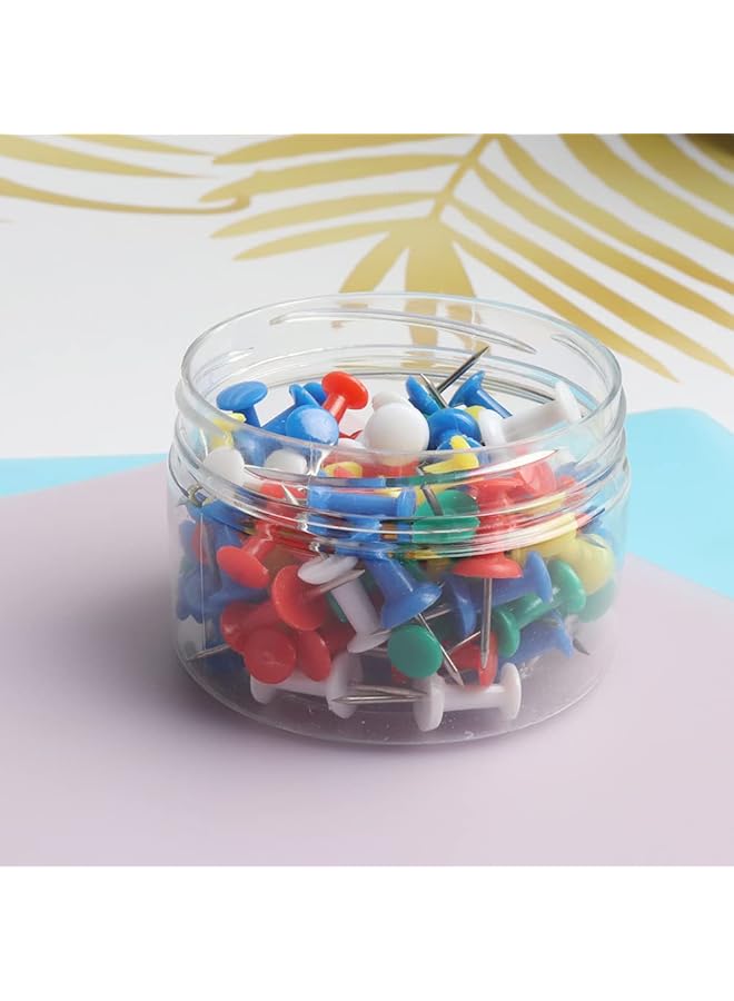 إيروريكس 100 دبوس دفع بألوان متنوعة للوحة الإعلانات ودبابيس إبهام للوحة الفلين على الحائط وخريطة التقويم والصور والمشاريع الحرفية للمكتب المنزلي ودبوس فولاذي برأس بلاستيكي شديد التحمل بألوان متنوعة - Image 1