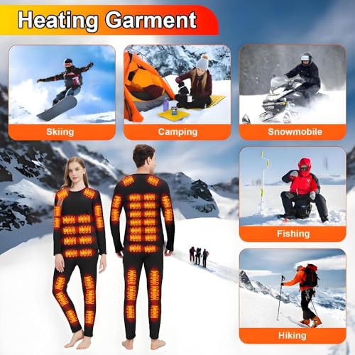 GHKWXUE Heated thermals for men USB Charge 42 zone intelligent heated Thermal Underwear set heated long johns for menfor cold winter skiing golf motorcycle heating Fleece lining Black4XL - Image 3