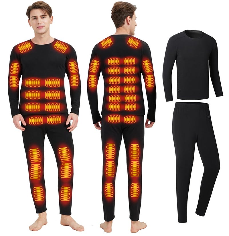 GHKWXUE Heated thermals for men USB Charge 42 zone intelligent heated Thermal Underwear set heated long johns for menfor cold winter skiing golf motorcycle heating Fleece lining Black4XL - Image 2