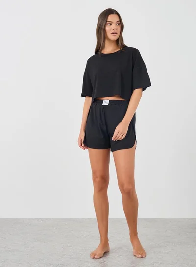 Styli Solid Short Sleeve Crop T-Shirt and Shorts Set