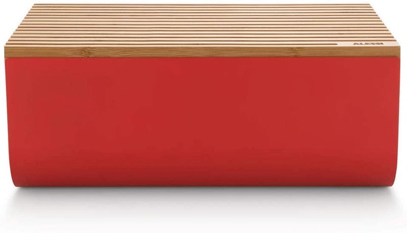 Alessi BG03 WG Mattina Bread Box in Steel Coloured with epoxy Resin, Warm Grey with Cutting Board in Bamboo Wood - Image 4