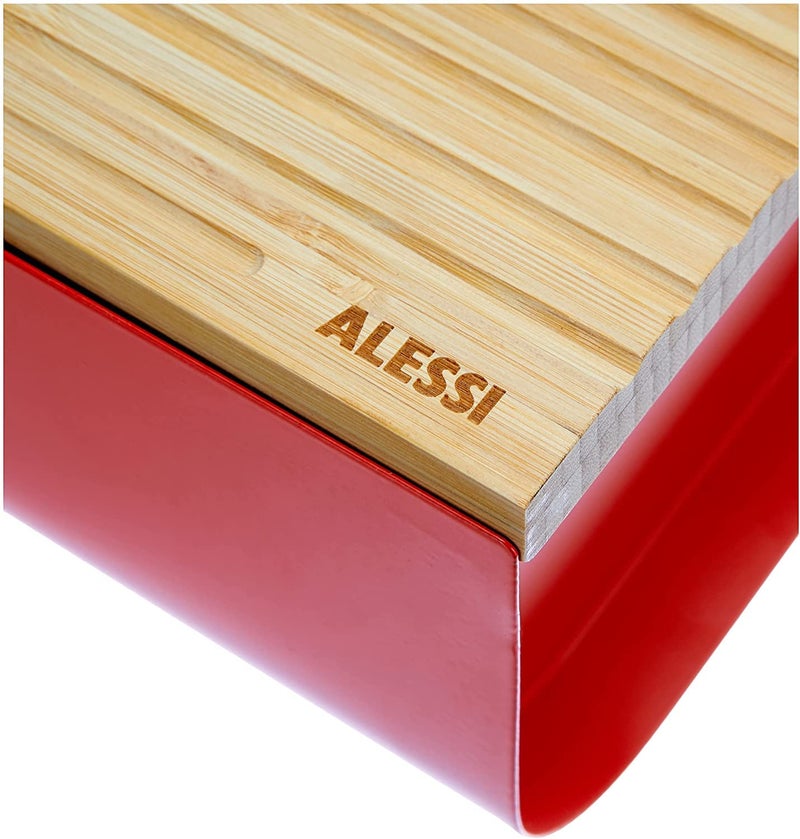 Alessi BG03 WG Mattina Bread Box in Steel Coloured with epoxy Resin, Warm Grey with Cutting Board in Bamboo Wood - Image 5