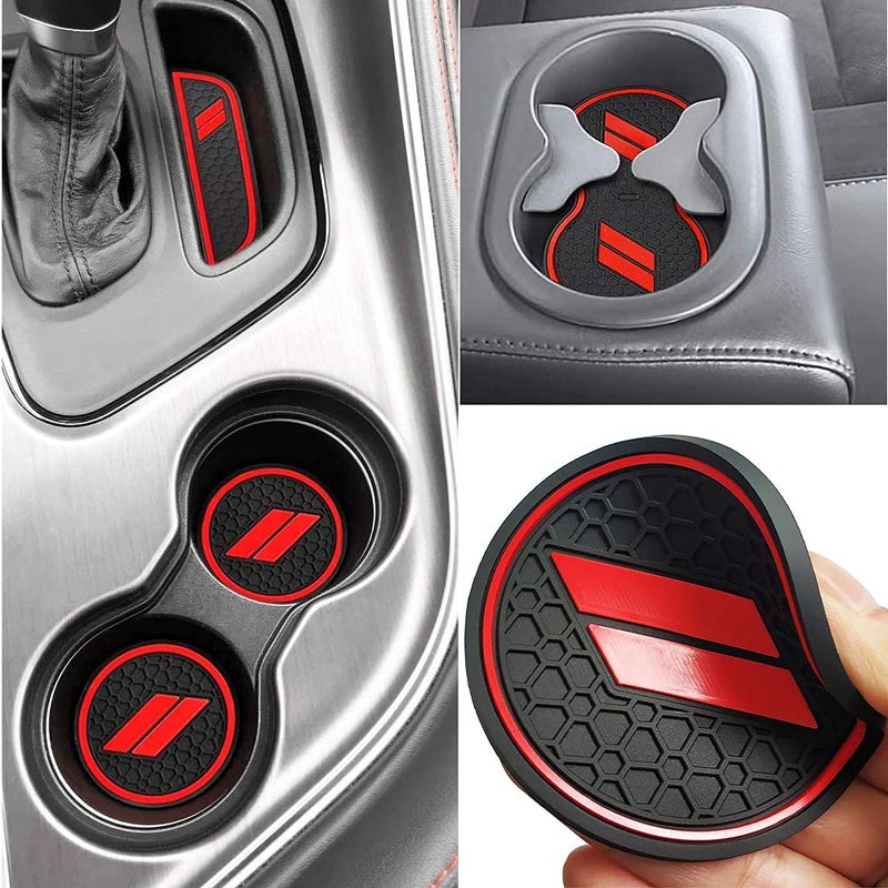 Auprite Anti Dust Mats for Dodge Challenger Accessories 2015 2016 2017 2018 2019 2020 2021 2022 2023,Custom Fits Cup Holder Liners Mats Door Pocket Center Console Liners (Red, 11pcs/kit)