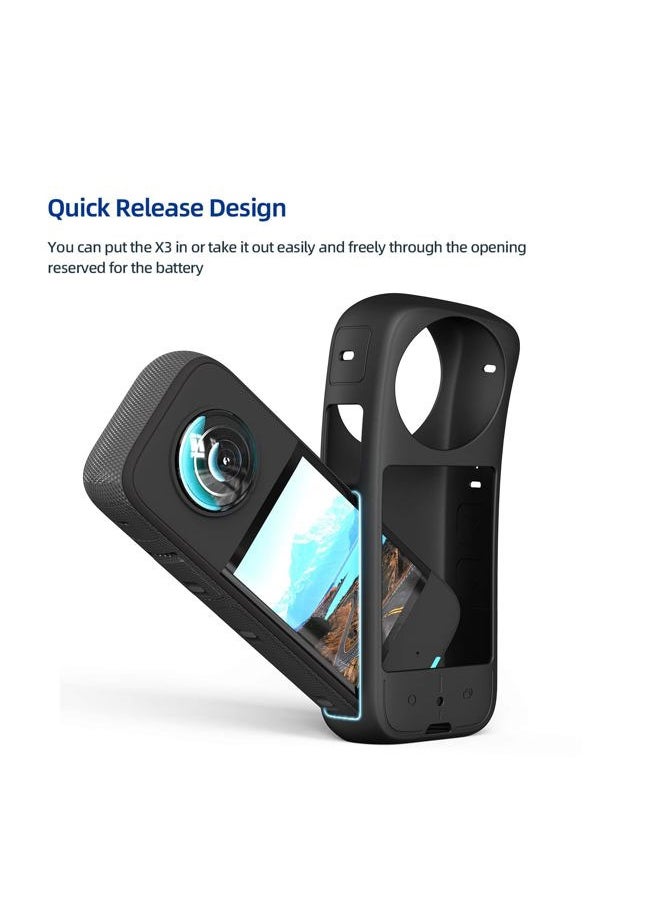 LILIWELL Protective Case for Insta360 X3 Panoramic Action Camera, Silicone All-Round Cover - Black  - Image 3