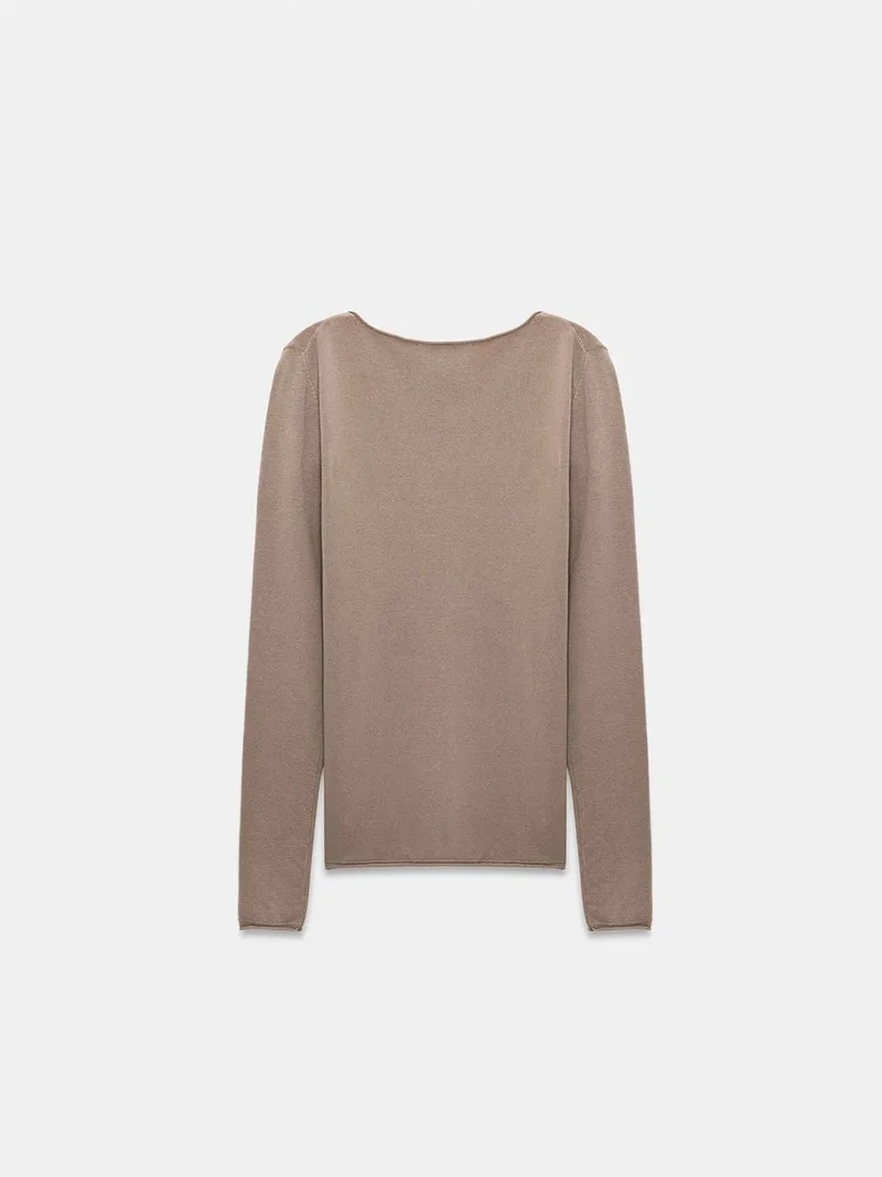 ديلفين DILVIN Women's Ribbed Boat Neck Slim-fit Sweater