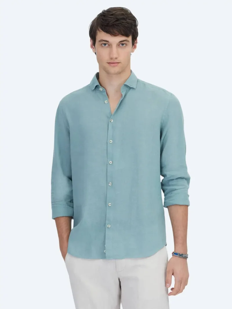 Kip Nile Green Plain Regular Fit Weaving Casual Cotton Blended Shirt