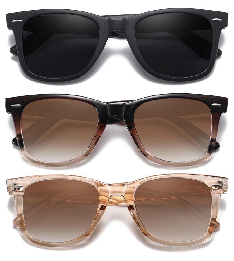 MEETSUN Retro Polarized Sunglasses for Women Men Classic Mirror Lens Driving Sun Glasses 100% UV Protection (3 Pack) Black/Brown Gradient/Brown - Image 1