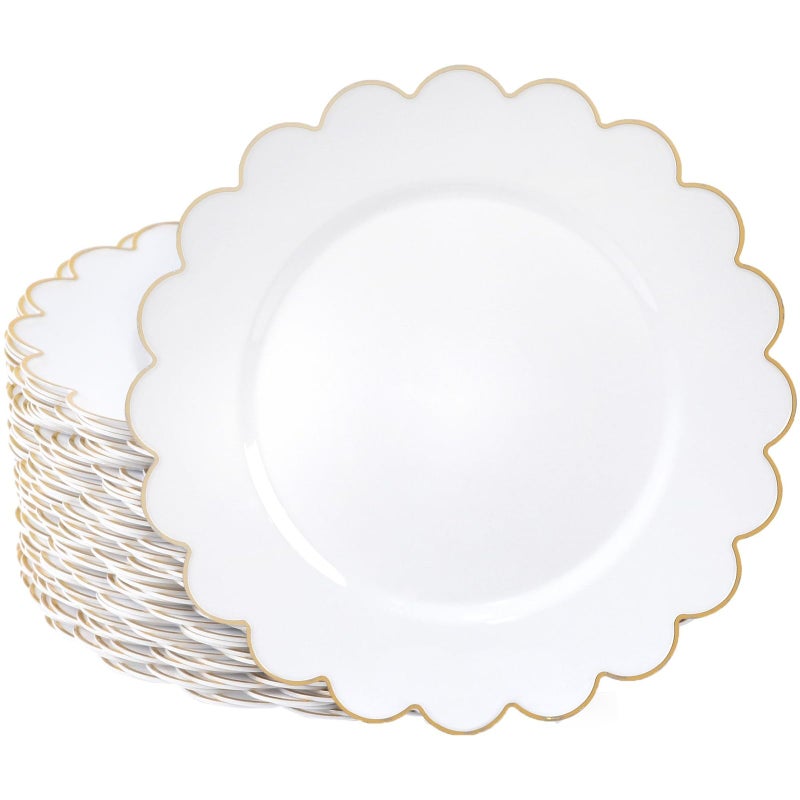 Sparkle and Bash Sparkle and Bash White Plastic Plates with Gold Scalloped Edge 9 Inches 50 Pack 