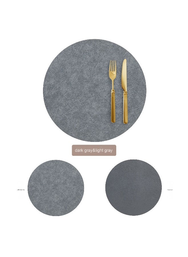 NIBEMINENT 2pcs Advanced Sense Double-sided Leather Round Plate Mat Waterproof Coaster Anti-hot Insulation Mat  - Image 1