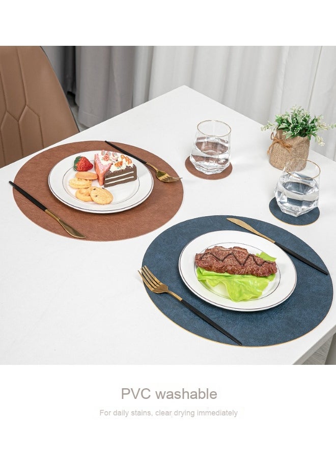 NIBEMINENT 2pcs Advanced Sense Double-sided Leather Round Plate Mat Waterproof Coaster Anti-hot Insulation Mat  - Image 3