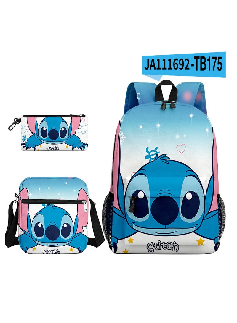 New Cartoon Stitch Backpack School Bag Children's Lunch Bag Pencil Bag Three-Piece Set For Primary And Secondary School Students 32*45*13 cm