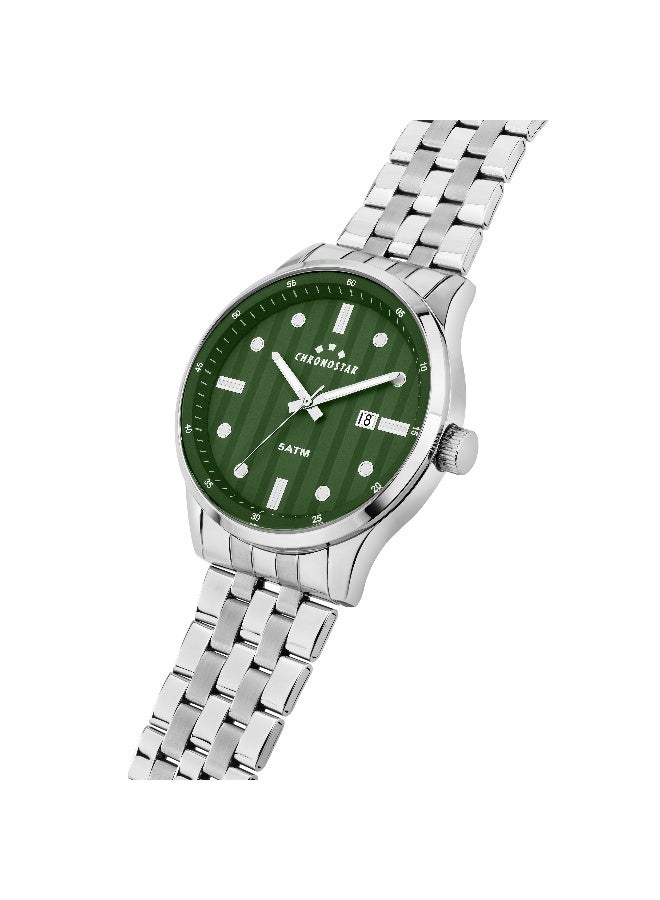 Chronostar Men's Green Round Analog Dial with Silver Stainless Steel Band Watch - 43.5mm - R3753321001 - Image 2