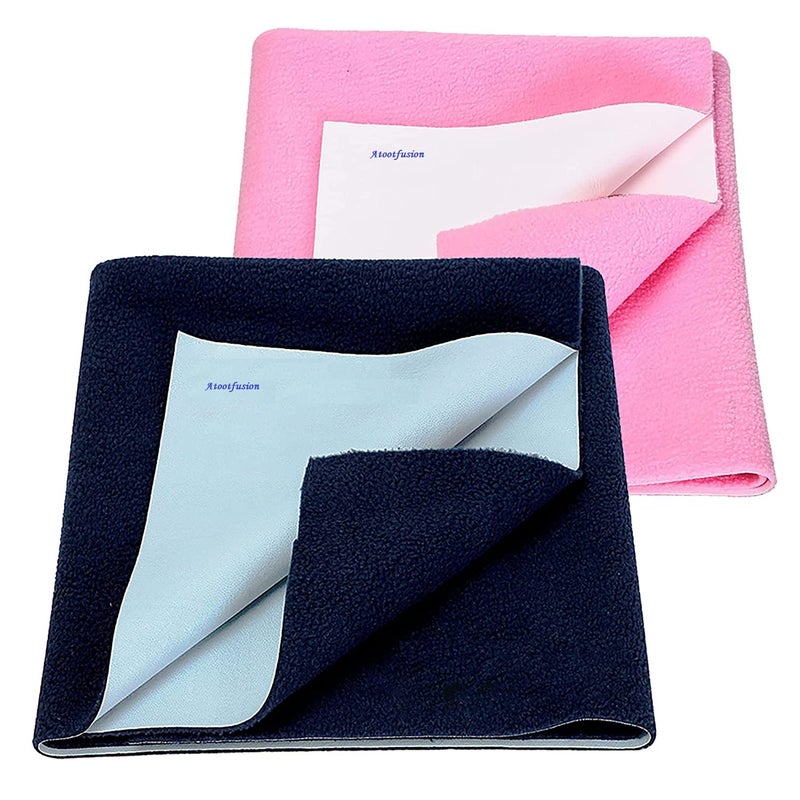 ATOOTFUSION Waterproof Baby Bed Protector Dry Sheets for New Born Babies | Reusable Mats | Cot & Bassinet Gift Pack Small (70cm x 50cm),Small (70cm x 50cm) (Dark Blue + Pink) - Image 1