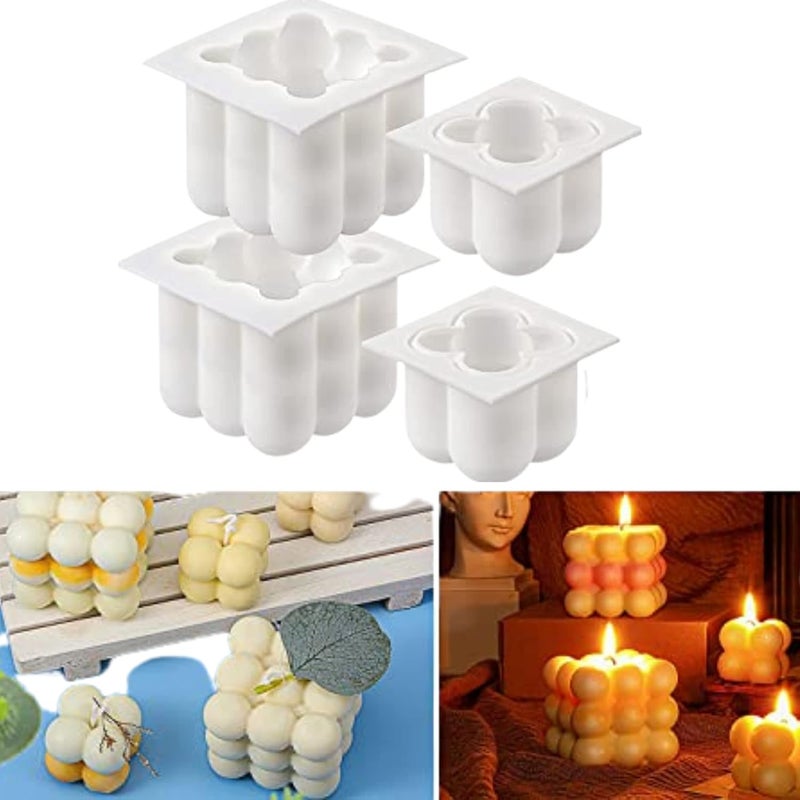 MoldBerry Silicone Bubble Candle Moulds for Candle Making 2 Small Big Bubble Cube Candle Mould for Home Decoration Candle Making Festival Party Pack of 4 White