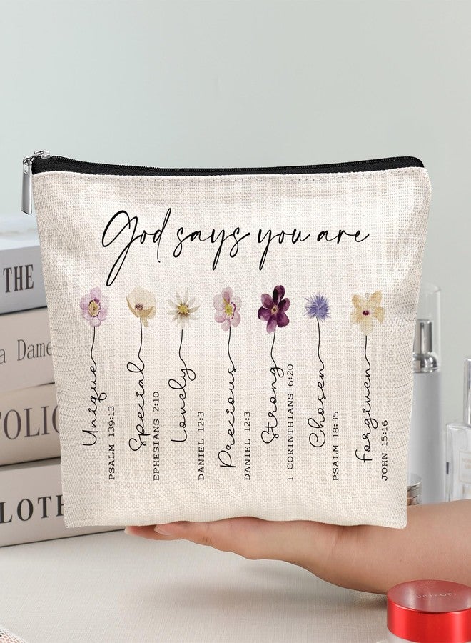 God Says You Are Cosmetic Bag, Inspirational Bible Verse Makeup Bag for Women, Floral Bible Verse Makeup Case, Sister, Friend Gifts, Affirmations Gifts, Christian Gifts, Birthday Gifts for Women - Image 3