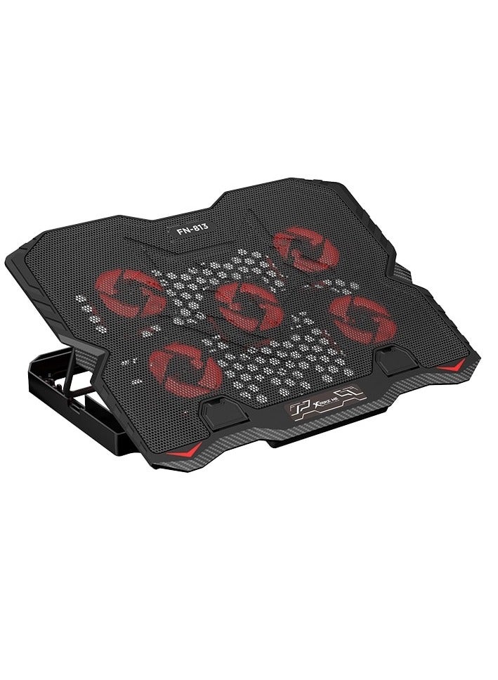 إكسترايك-مي FN813 حامل تبريد للكمبيوتر المحمول – 5 مراوح مضىء حمراء – 2 منافذ يو اس بي – حامل موبايل – يدعم حتى 16 بوصة - Image 3