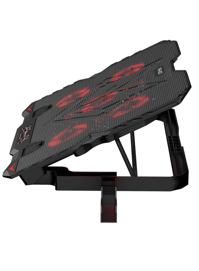 إكسترايك-مي FN813 حامل تبريد للكمبيوتر المحمول – 5 مراوح مضىء حمراء – 2 منافذ يو اس بي – حامل موبايل – يدعم حتى 16 بوصة - Image 4