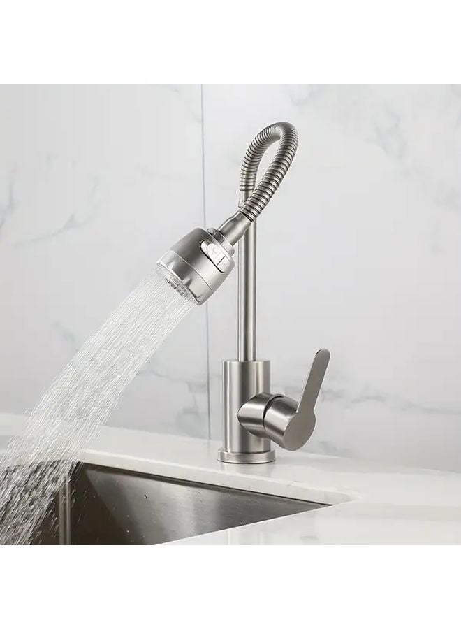 Single Hole Brushed Stainless Steel Kitchen Faucet Hot Cold Water Rotary Swivel Spout - Image 3