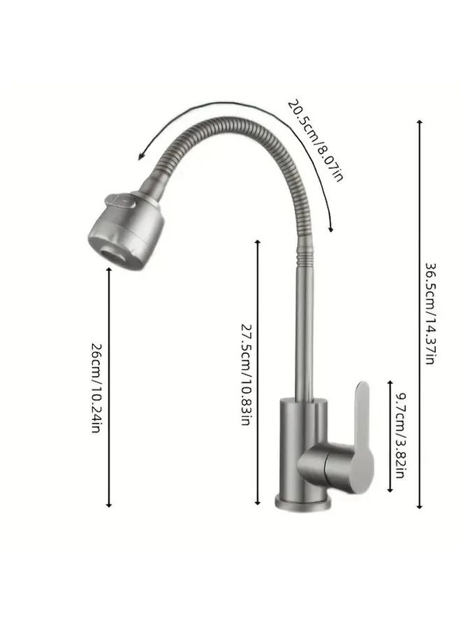 Single Hole Brushed Stainless Steel Kitchen Faucet Hot Cold Water Rotary Swivel Spout - Image 4