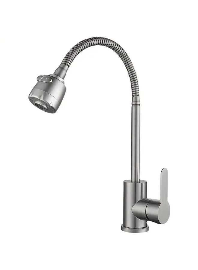 Single Hole Brushed Stainless Steel Kitchen Faucet Hot Cold Water Rotary Swivel Spout - Image 5