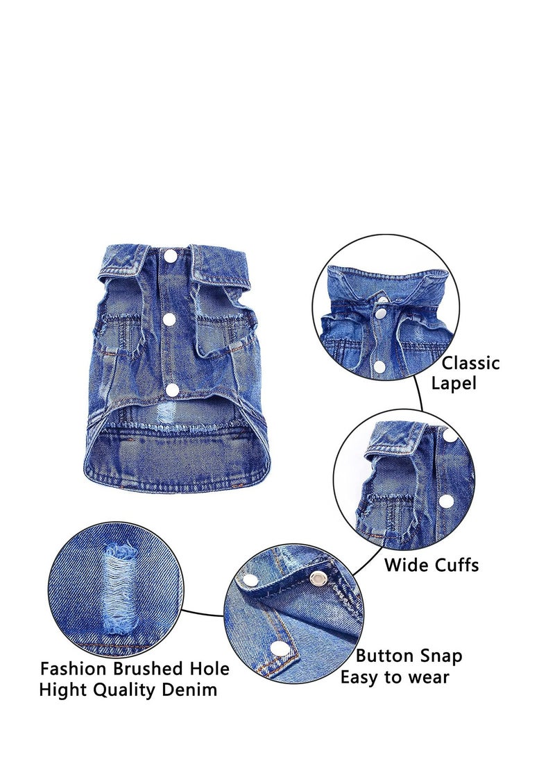 Dog Jean Jacket, Pet Clothes Blue Denim Shirt Classic Lapel Vest Coat Costume Puppy T-Shirt, Comfort Tank Top Shirts Cool Apparel Small Medium Dogs Boy Girl, Cute Cat Outfits Washable
