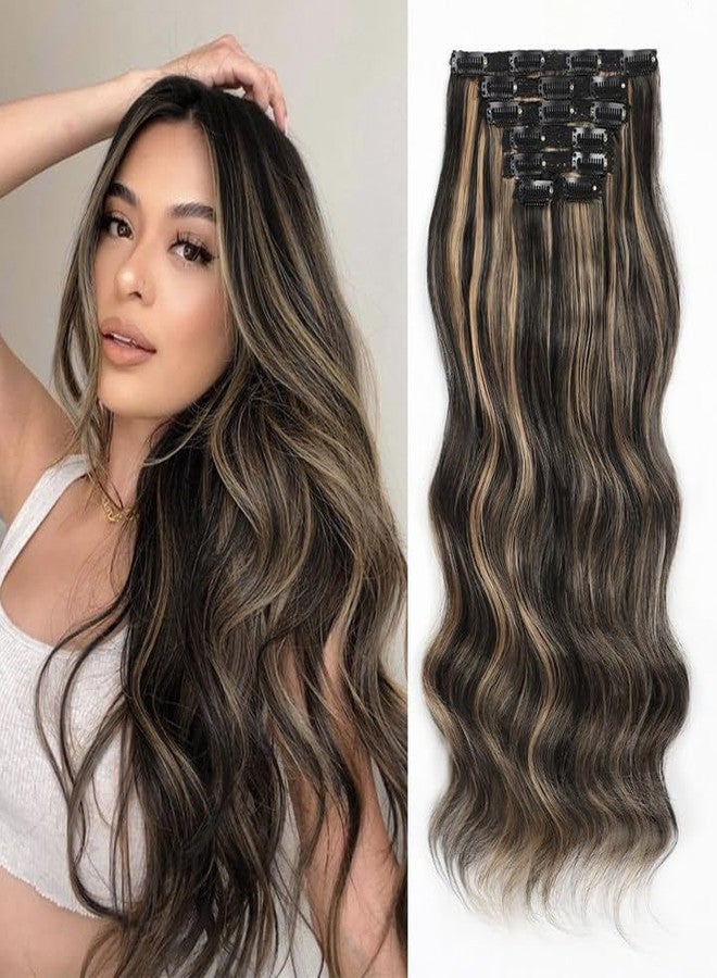 Vigorous Clip in Hair Extensions Black Mix Blonde Long Wavy Hairpieces 20Inch Hair Extensions Clip Ins Soft Synthetic Hairpieces for Women (7Pcs) - Image 1