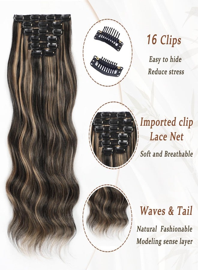 Vigorous Clip in Hair Extensions Black Mix Blonde Long Wavy Hairpieces 20Inch Hair Extensions Clip Ins Soft Synthetic Hairpieces for Women (7Pcs) - Image 2