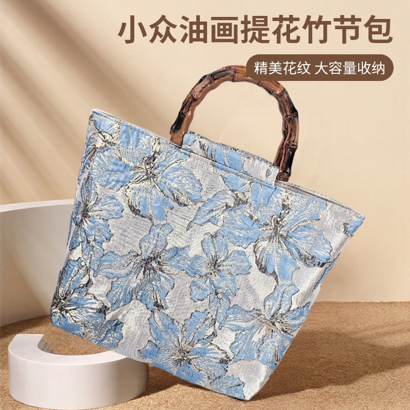 Fashionable Double-Sided Canvas Women'S Tote Bag Gold Silk Embroidered Bag Large Capacity Canvas Shoulder Bag Versatile Casual Satchel - Image 2