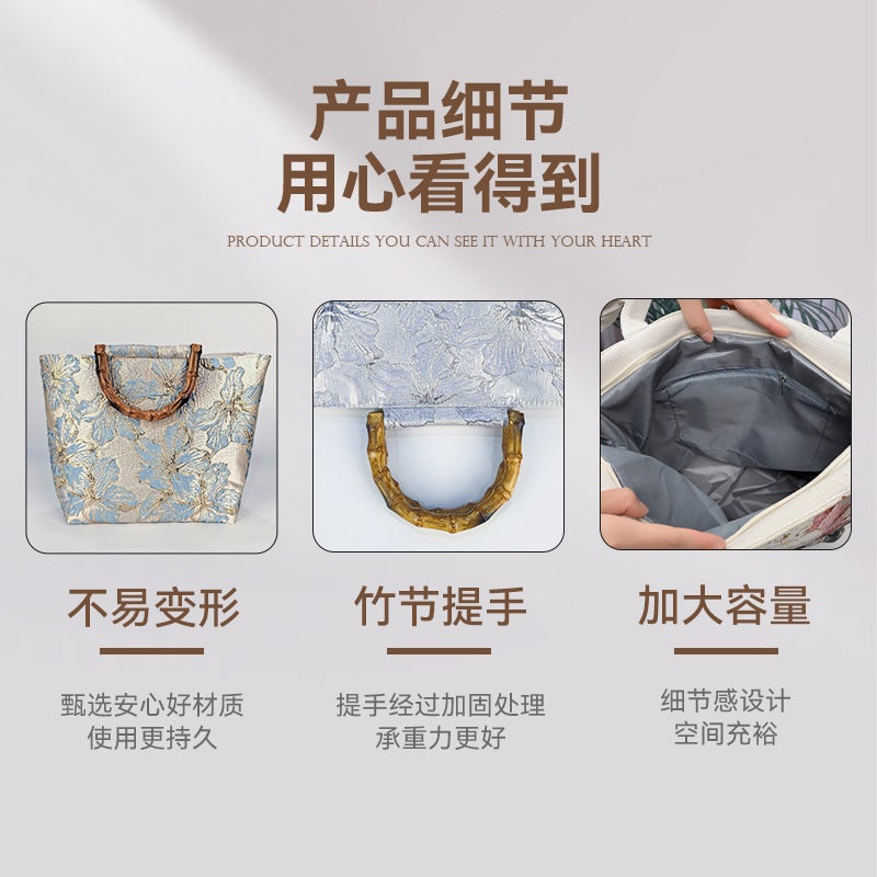 Fashionable Double-Sided Canvas Women'S Tote Bag Gold Silk Embroidered Bag Large Capacity Canvas Shoulder Bag Versatile Casual Satchel - Image 4
