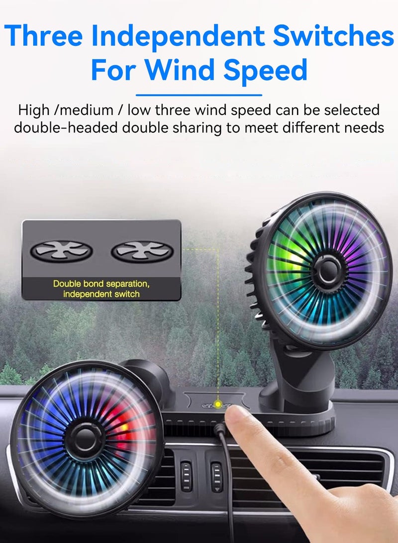 Car Fan Dual-Head,Car Fans Cooling Double Head,Portable Vehicle Mounted USB Fan,360 Degree Rotation,Auto Desk Fan Campervan With 3 Speed Strong Wind,For Car Dashboard Home Office - Image 3