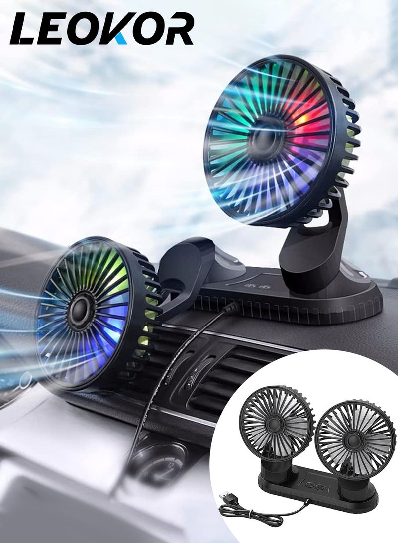 Car Fan Dual-Head,Car Fans Cooling Double Head,Portable Vehicle Mounted USB Fan,360 Degree Rotation,Auto Desk Fan Campervan With 3 Speed Strong Wind,For Car Dashboard Home Office - Image 1