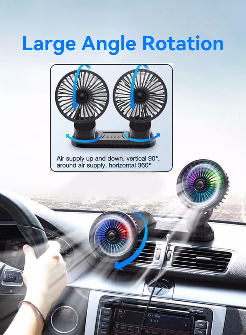 Car Fan Dual-Head,Car Fans Cooling Double Head,Portable Vehicle Mounted USB Fan,360 Degree Rotation,Auto Desk Fan Campervan With 3 Speed Strong Wind,For Car Dashboard Home Office - Image 2