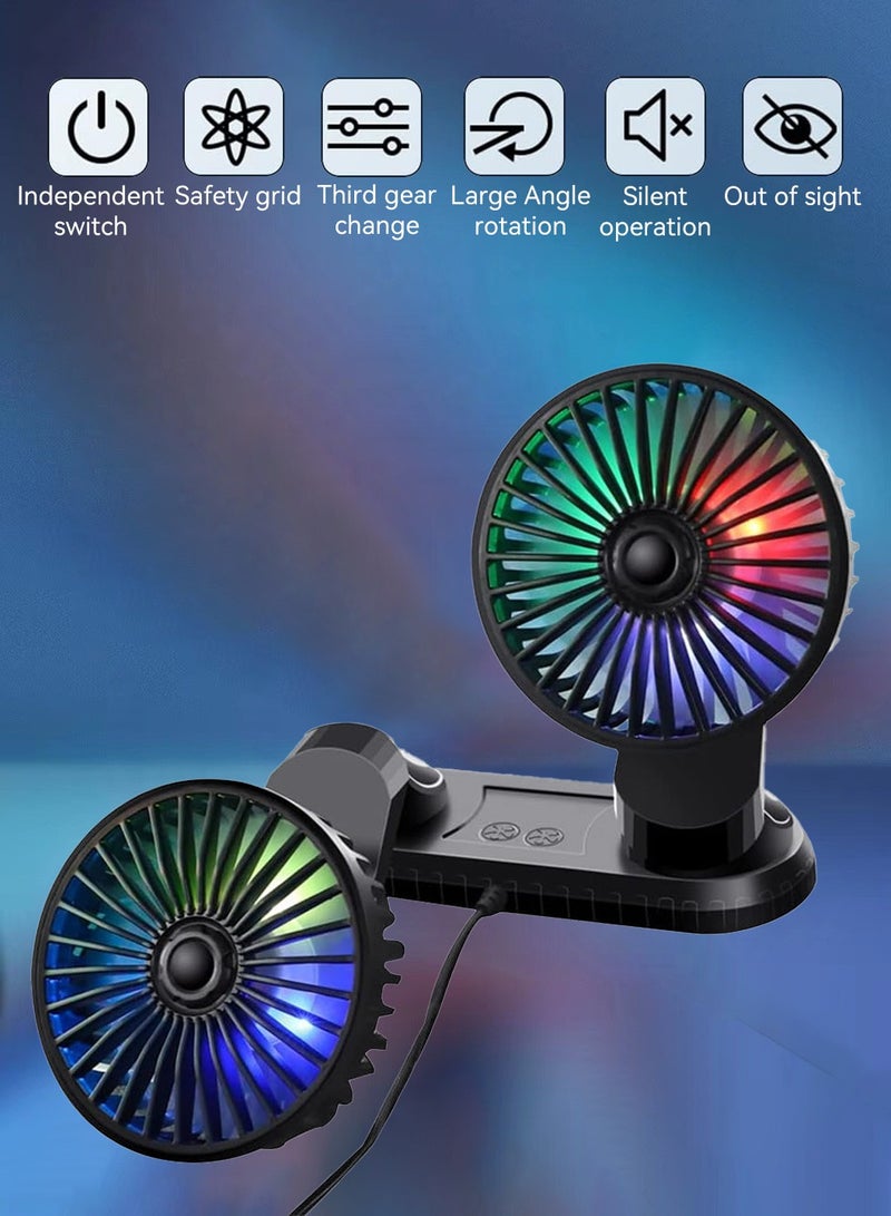 Car Fan Dual-Head,Car Fans Cooling Double Head,Portable Vehicle Mounted USB Fan,360 Degree Rotation,Auto Desk Fan Campervan With 3 Speed Strong Wind,For Car Dashboard Home Office - Image 5