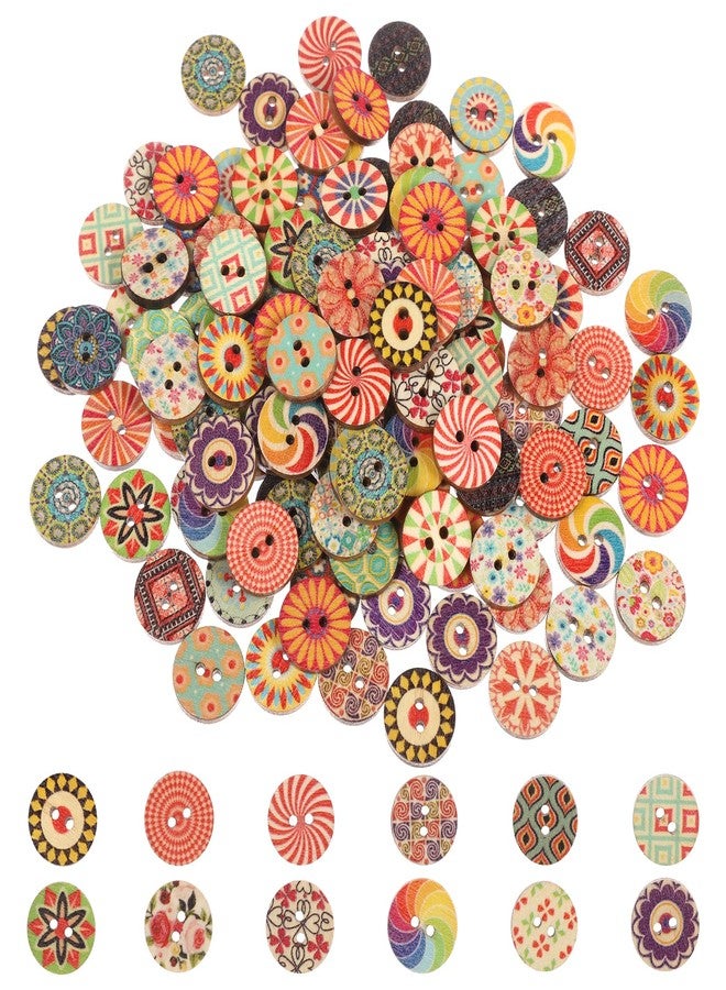 cobee 200 Pcs Mixed Vintage Wooden Buttons, Sewing Buttons 15mm Assorted Flower Button with 2 Holes, Craft Button Small Round Decorative for DIY Sewing Craft Decorative Handmade Projects - Image 1