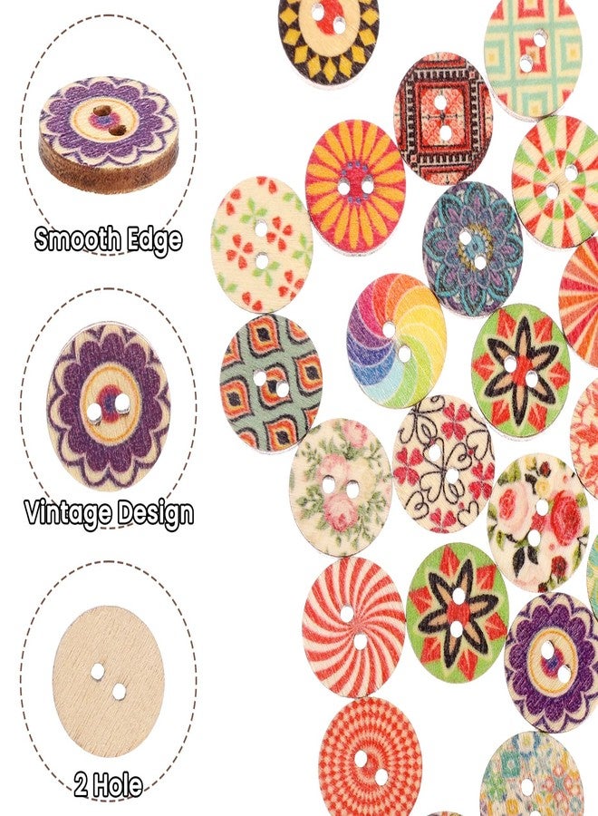 cobee 200 Pcs Mixed Vintage Wooden Buttons, Sewing Buttons 15mm Assorted Flower Button with 2 Holes, Craft Button Small Round Decorative for DIY Sewing Craft Decorative Handmade Projects - Image 4