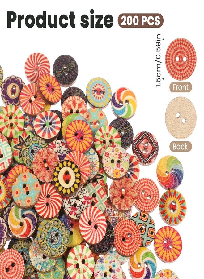 cobee 200 Pcs Mixed Vintage Wooden Buttons, Sewing Buttons 15mm Assorted Flower Button with 2 Holes, Craft Button Small Round Decorative for DIY Sewing Craft Decorative Handmade Projects - Image 5