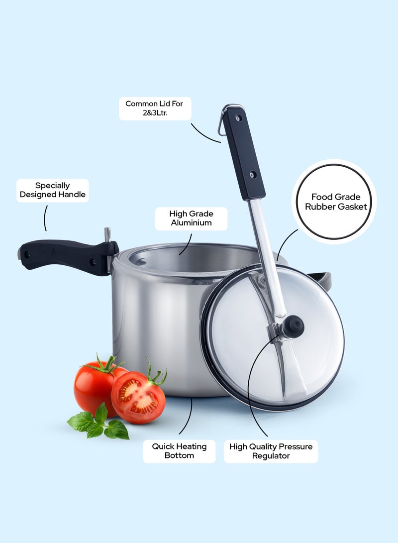 Impex Migo Aluminum Inner Lid Pressure Cooker Combo (2L + 3L + 5L) | Gas Stove Compatible | Anti-Bulge Base | Safety Valve & Pressure Indicator | For healthy cooking | MIL 235 - Image 3