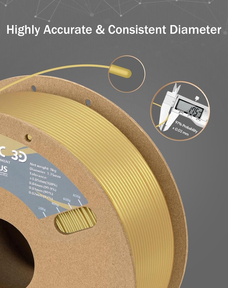 DURAMIC 3D PLA+ Filament 1.75mm 3D Printer Filament with Higher Tensile & Rigidity 1Kg Cardboard Spool (2.2lbs), Dimensional Accuracy Probability +/- 0.02mm Champagne Gold - Image 2