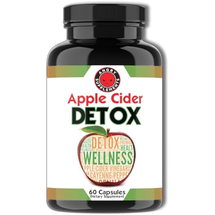 Angry Supplements Apple Cider Vinegar Detox, Digestive Gut Health Blend w. ACV, Acai, Ginger, Senna Leaf, Psyllium Husk, Milk Thistle, Cayenne Pepper and Aloe Vera (60ct, 30-Day Supply) - Image 1