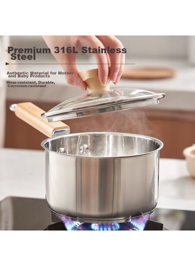 Asd Milk Pot, 316l Stainless Steel, 16cm Thickened Base, Baby Food Pot, Small Pot, Compatible With Induction And Gas Stoves, Ns16b13wg - Image 1