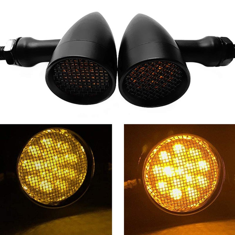 FATECIM 2X Motorcycle LED Turn Signals Bullet Blinker Heavy Duty Indicator Lights Amber Lens 10mm Vintage Chrome 12V Universal (Black)