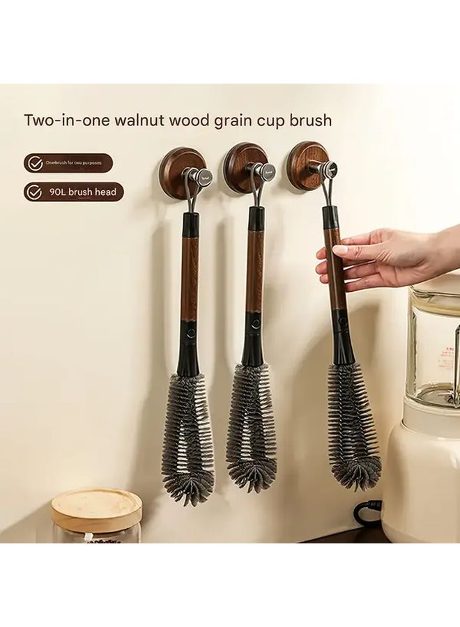Walnut Brown Two In One Bottle Spout Brush With Long Handle Detachable Multi Purpose Soft Bristle Cleaning For Water Bottles Thermos Flasks Coffee Makers Durable Plastic Design Easy Cleaning - Image 1