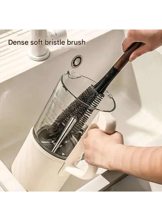 Walnut Brown Two In One Bottle Spout Brush With Long Handle Detachable Multi Purpose Soft Bristle Cleaning For Water Bottles Thermos Flasks Coffee Makers Durable Plastic Design Easy Cleaning - Image 5